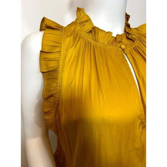 Anthropologie Top M Honey Yellow Tiered Sleeveless Ruffles Boho Keyhole A-Line - Picture 8 of 15